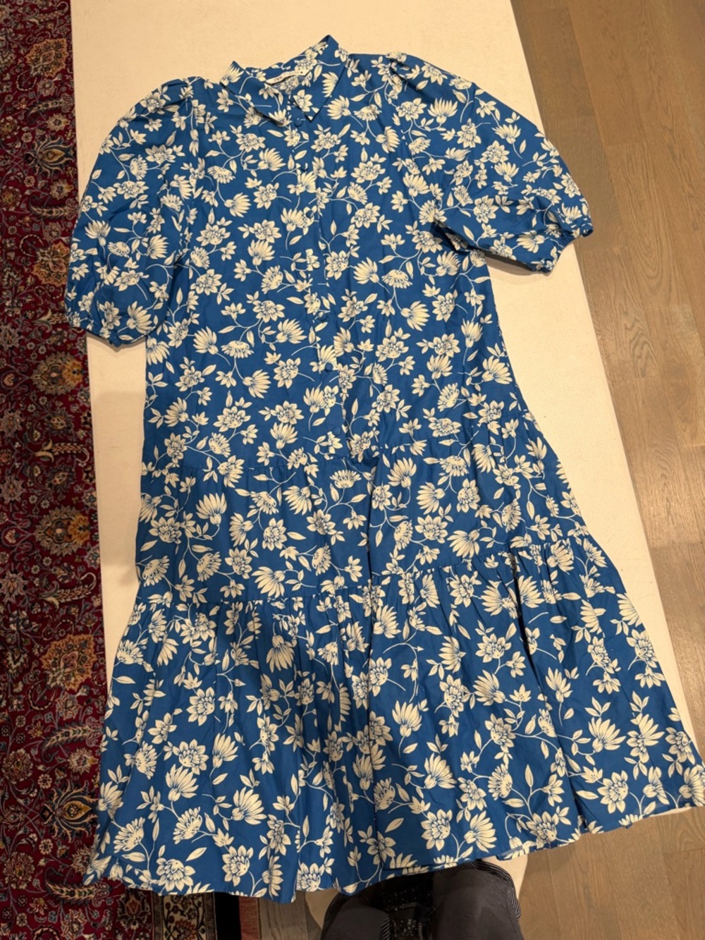 Zara Blue and White Floral Button-Front Dress